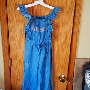 BEBE Ruffle Strap Denim Jumpsuit Size S(7-8)